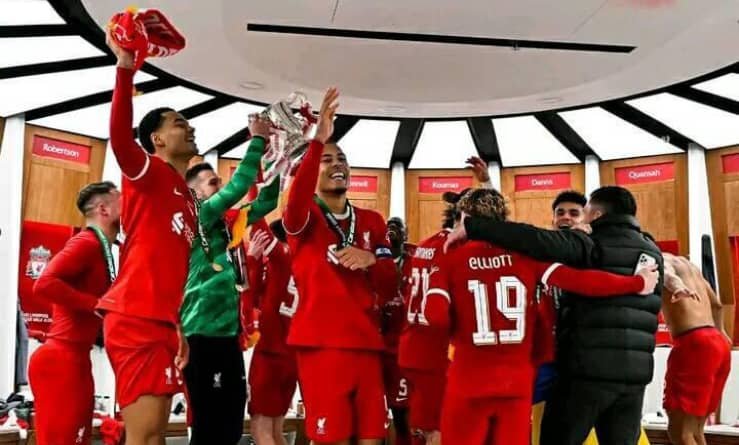 Inside Liverpool's celebrations in the changing room, Virgil van Dijk sends a playful message