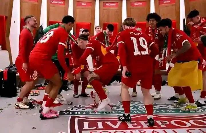 Inside Liverpool's celebrations in the changing room, Virgil van Dijk sends a playful message