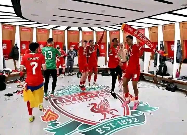 Inside Liverpool's celebrations in the changing room, Virgil van Dijk sends a playful message
