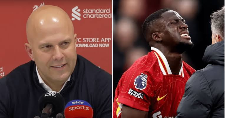 Arne Slot provides injury update on Ibrahima Konate after Liverpool player departs the field in pain.