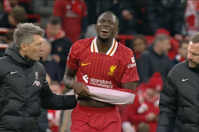 Liverpool's Ibrahima Konate was taken off during the Reds' 2-1 win against